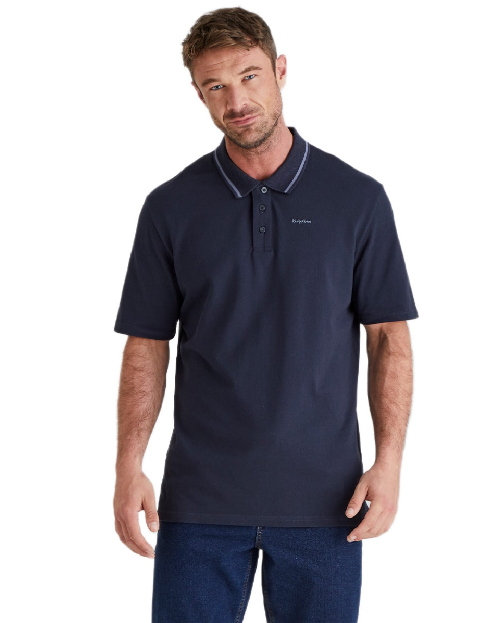 Navy Coloured Ridgeline Mens Kilworth Polo Shirt on white background #colour_navy