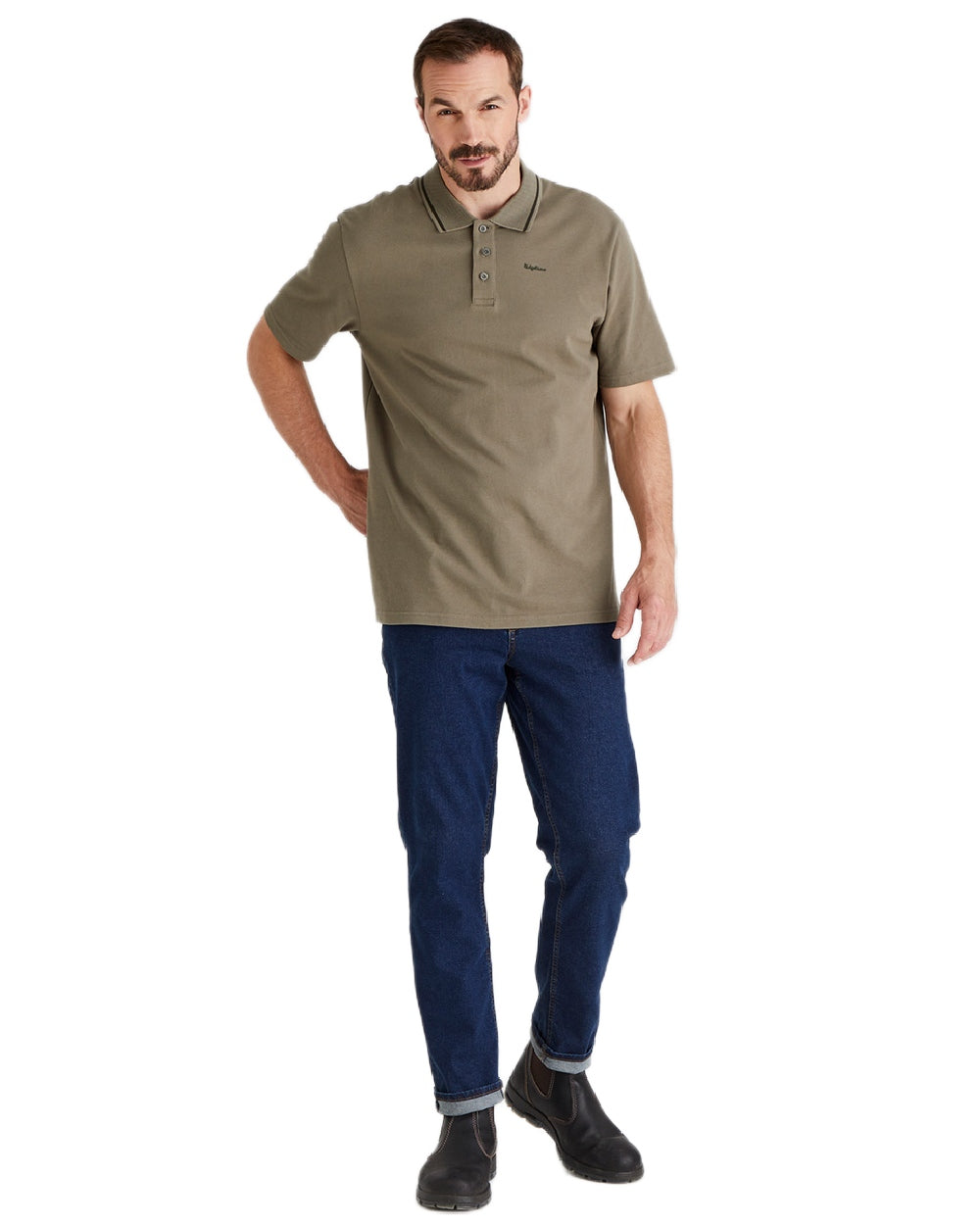 Olive Coloured Ridgeline Mens Kilworth Polo Shirt on white background #colour_olive