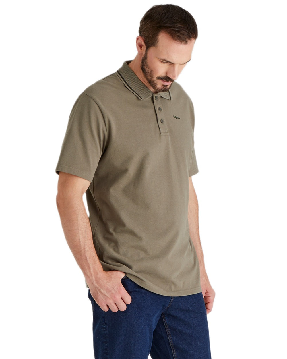 Olive Coloured Ridgeline Mens Kilworth Polo Shirt on white background #colour_olive