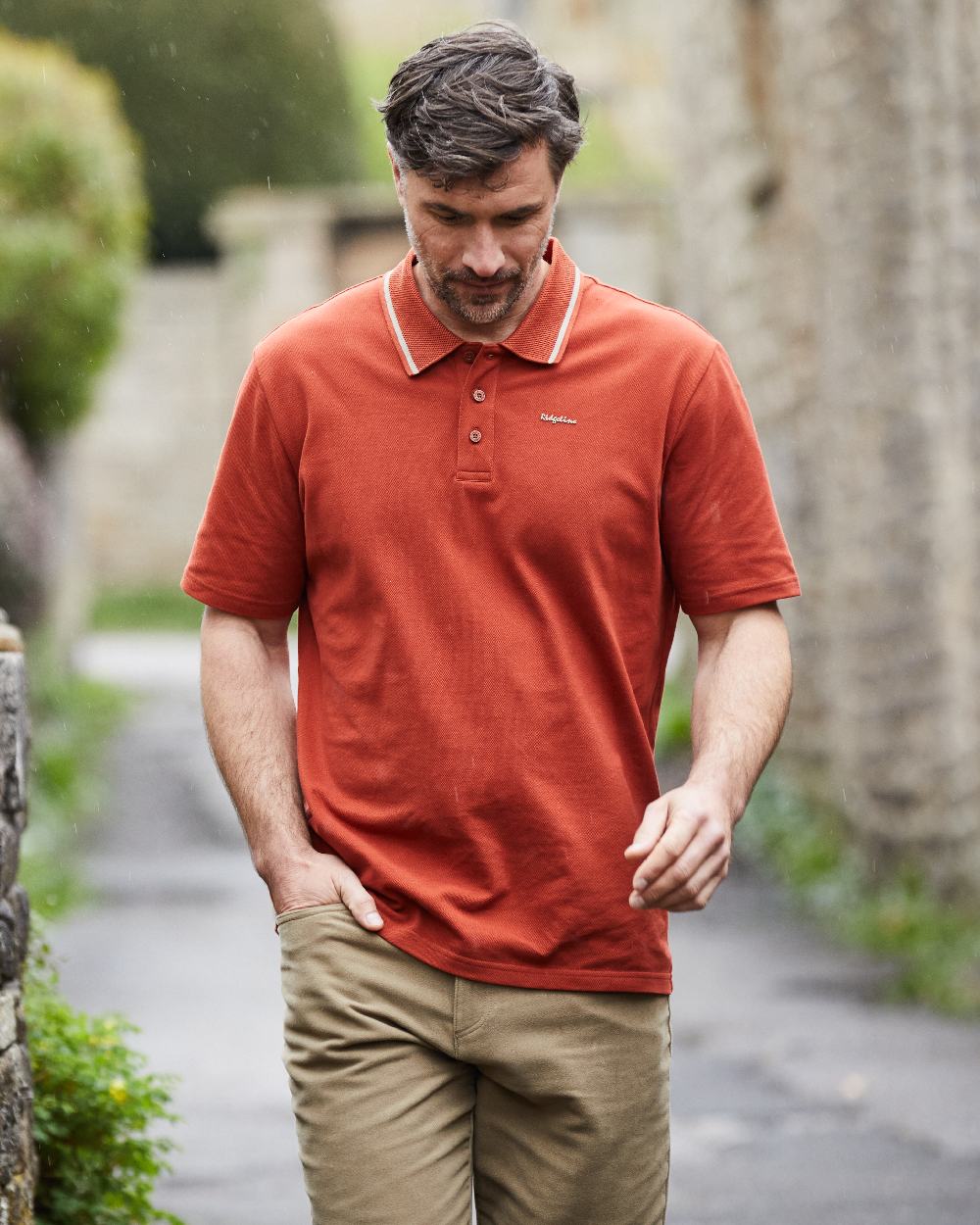 Russet Coloured Ridgeline Mens Kilworth Polo Shirt on white background #colour_russet