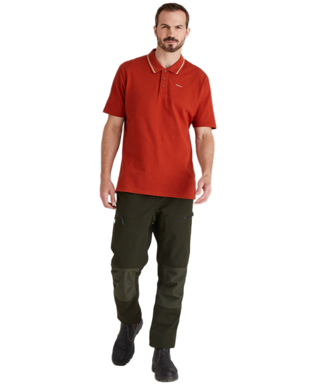 Russet Coloured Ridgeline Mens Kilworth Polo Shirt on white background #colour_russet