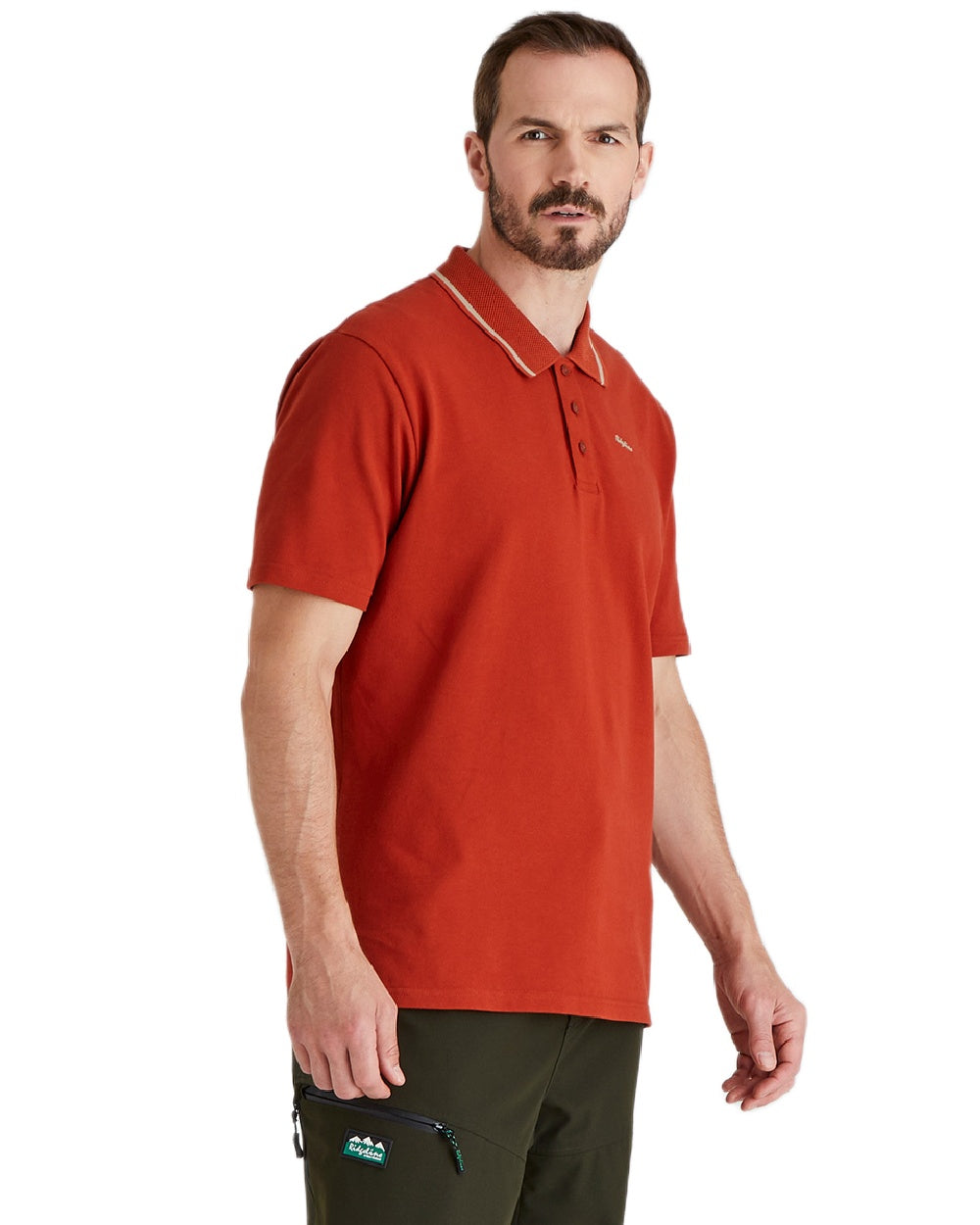 Russet Coloured Ridgeline Mens Kilworth Polo Shirt on white background #colour_russet