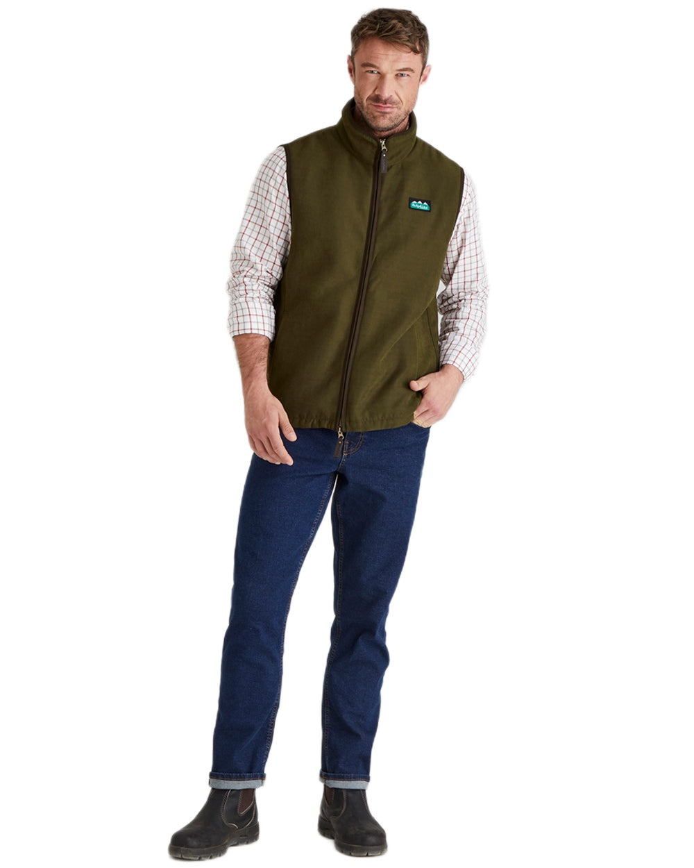 Teak coloured Ridgeline Mens Monarch Gilet on white background #colour_teak