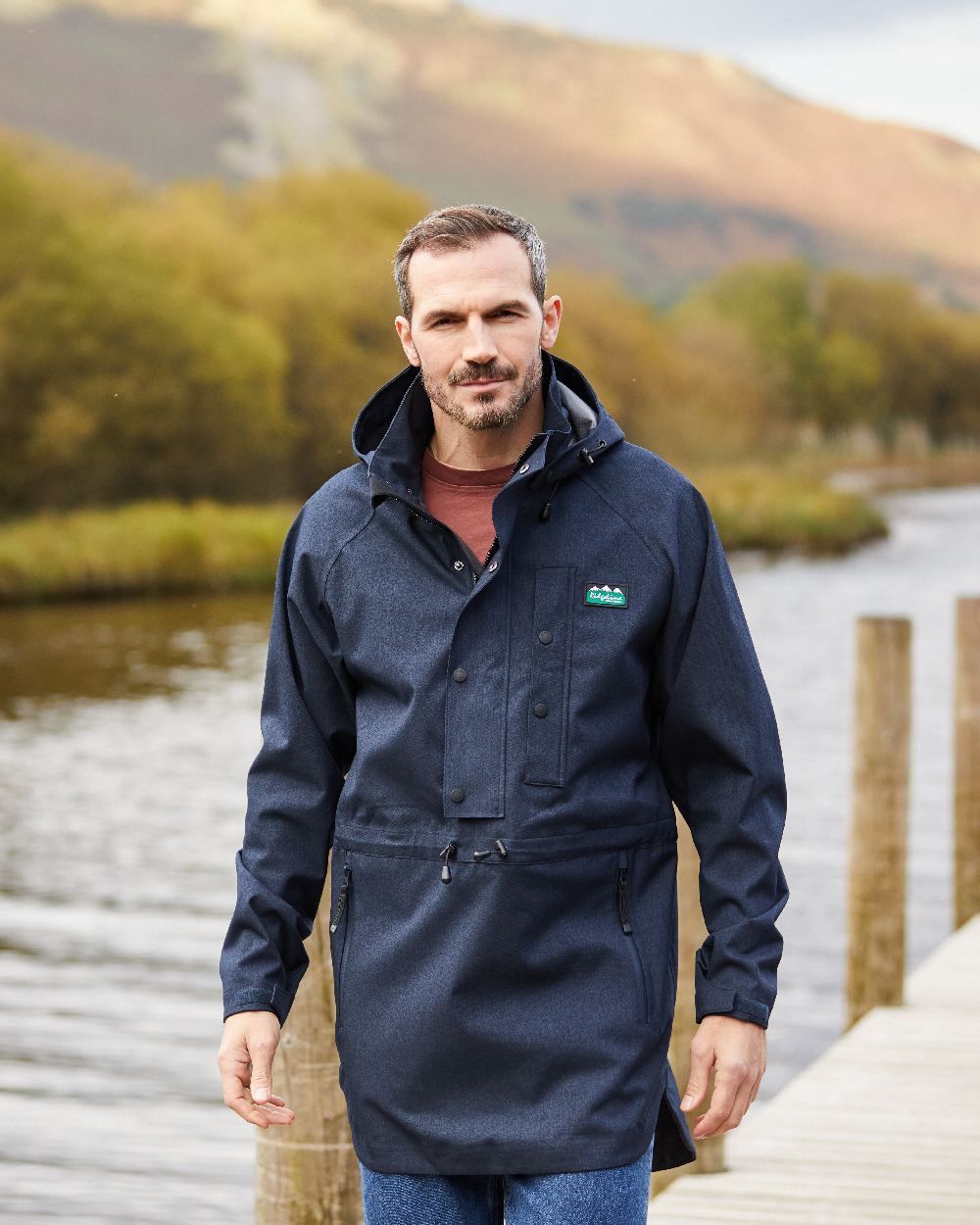 Navy Marl coloured Ridgeline Mens Monsoon Light Smock on mountain background #colour_navy-marl