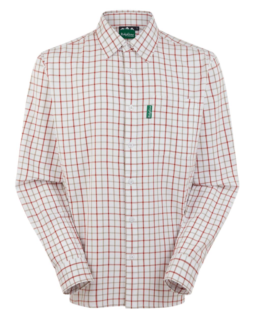 Russet Roasted Cashew coloured Ridgeline Mens Sedgebrook Shirt on white background #colour_russet-roasted-cashew