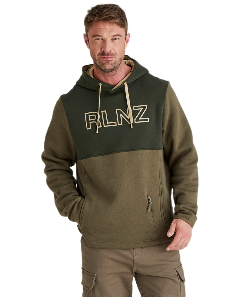 Olive coloured Ridgeline Mens South Island Hoodie on white background #colour_olive