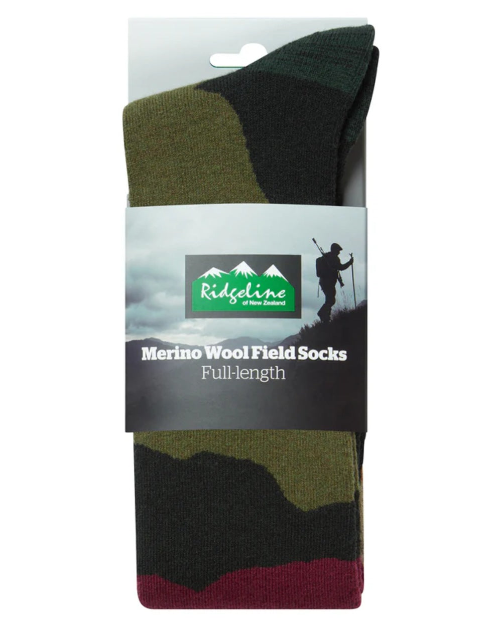 Berry Stripes Coloured Ridgeline Merino Wool Socks Full Length On A White Background #colour_berry-stripes