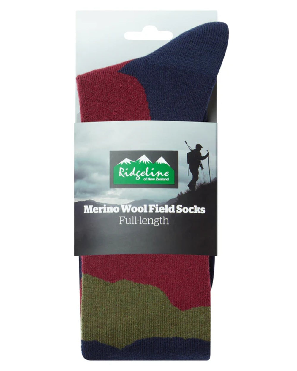 Navy Stripes Coloured Ridgeline Merino Wool Socks Full Length On A White Background #colour_navy-stripes