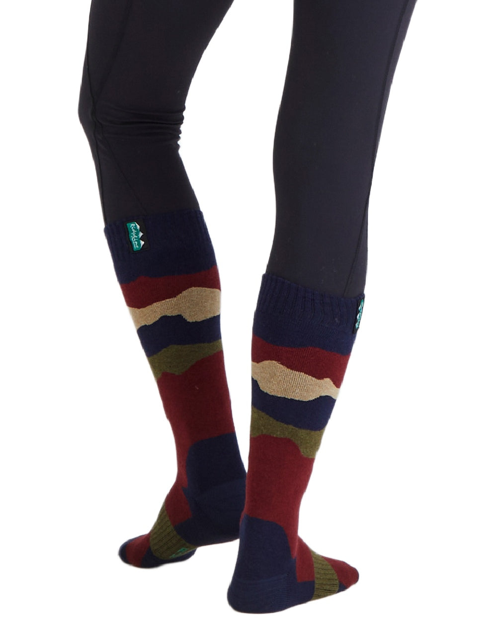 Navy Stripes Coloured Ridgeline Merino Wool Full Length Socks on white background #colour_navy-stripes