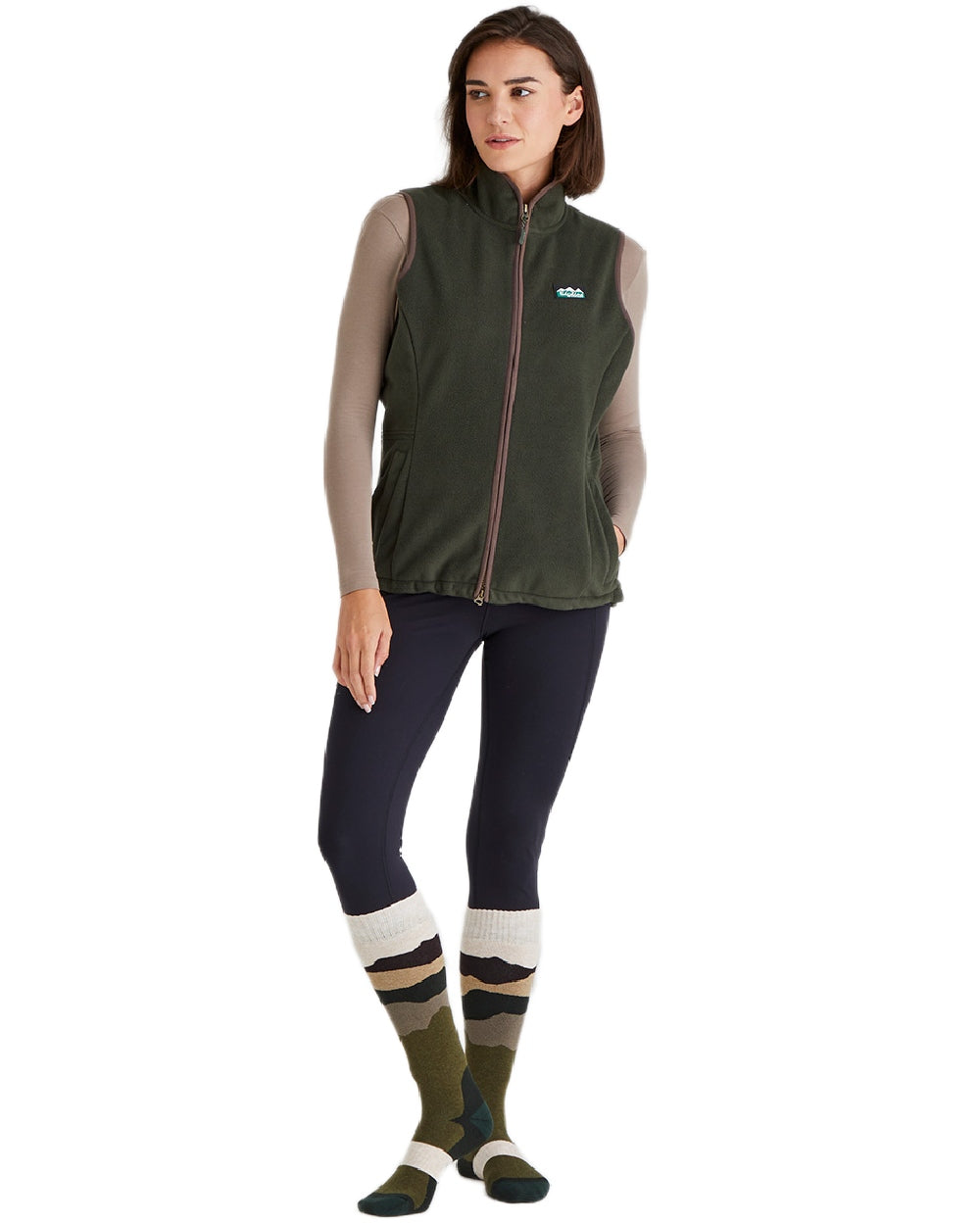 Olive Stripes Coloured Ridgeline Merino Wool Full Length Socks on white background #colour_olive-stripes