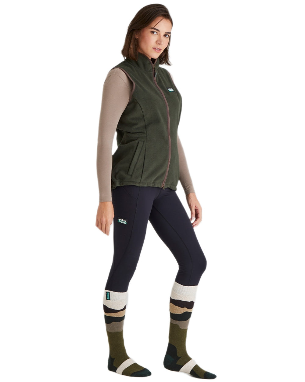 Olive Stripes Coloured Ridgeline Merino Wool Full Length Socks on white background #colour_olive-stripes