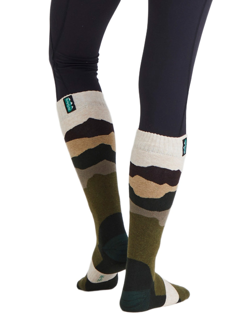 Olive Stripes Coloured Ridgeline Merino Wool Full Length Socks on white background #colour_olive-stripes