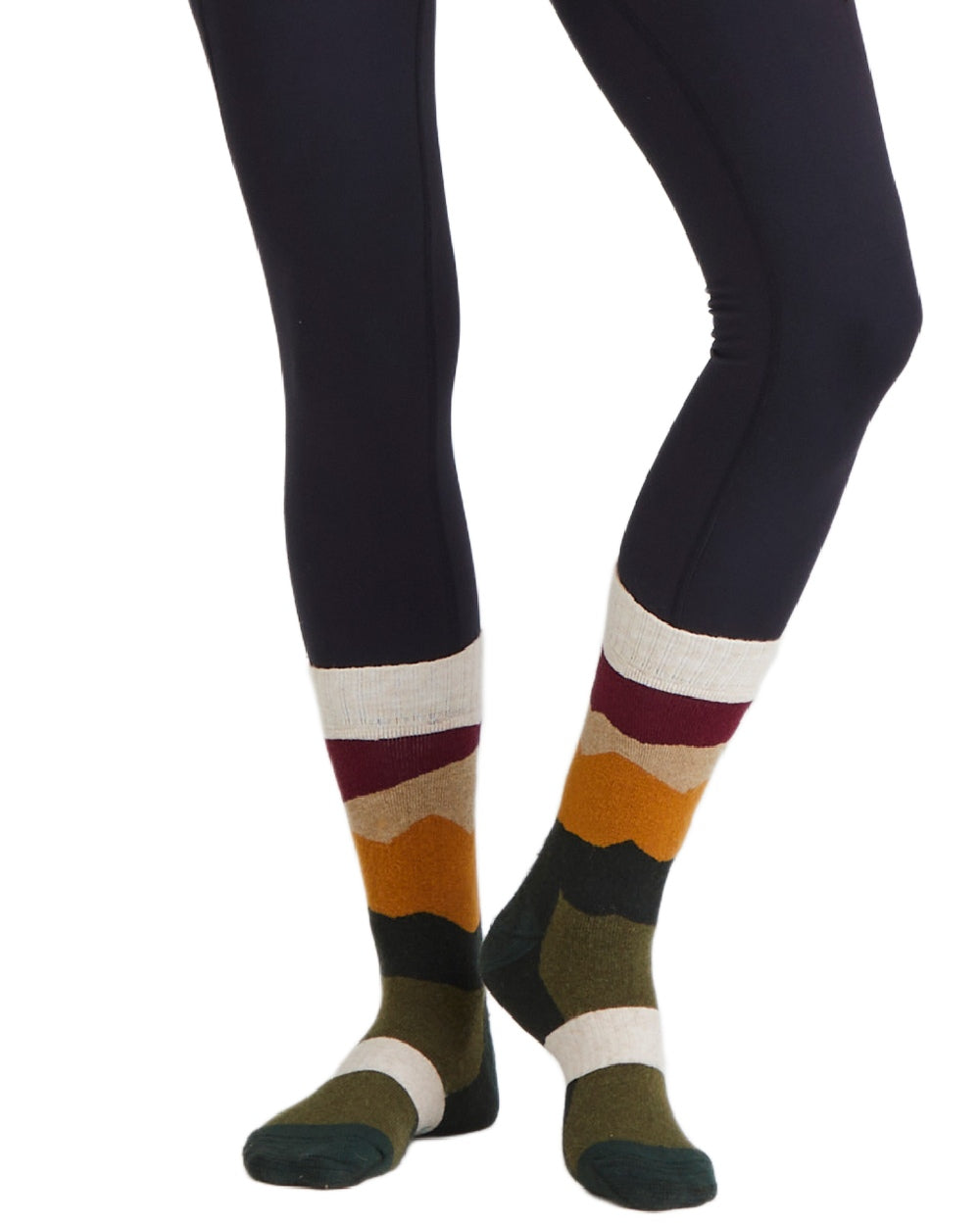 Berry Stripes Coloured Ridgeline Merino Wool Mid Length Socks on white background #colour_berry-stripes