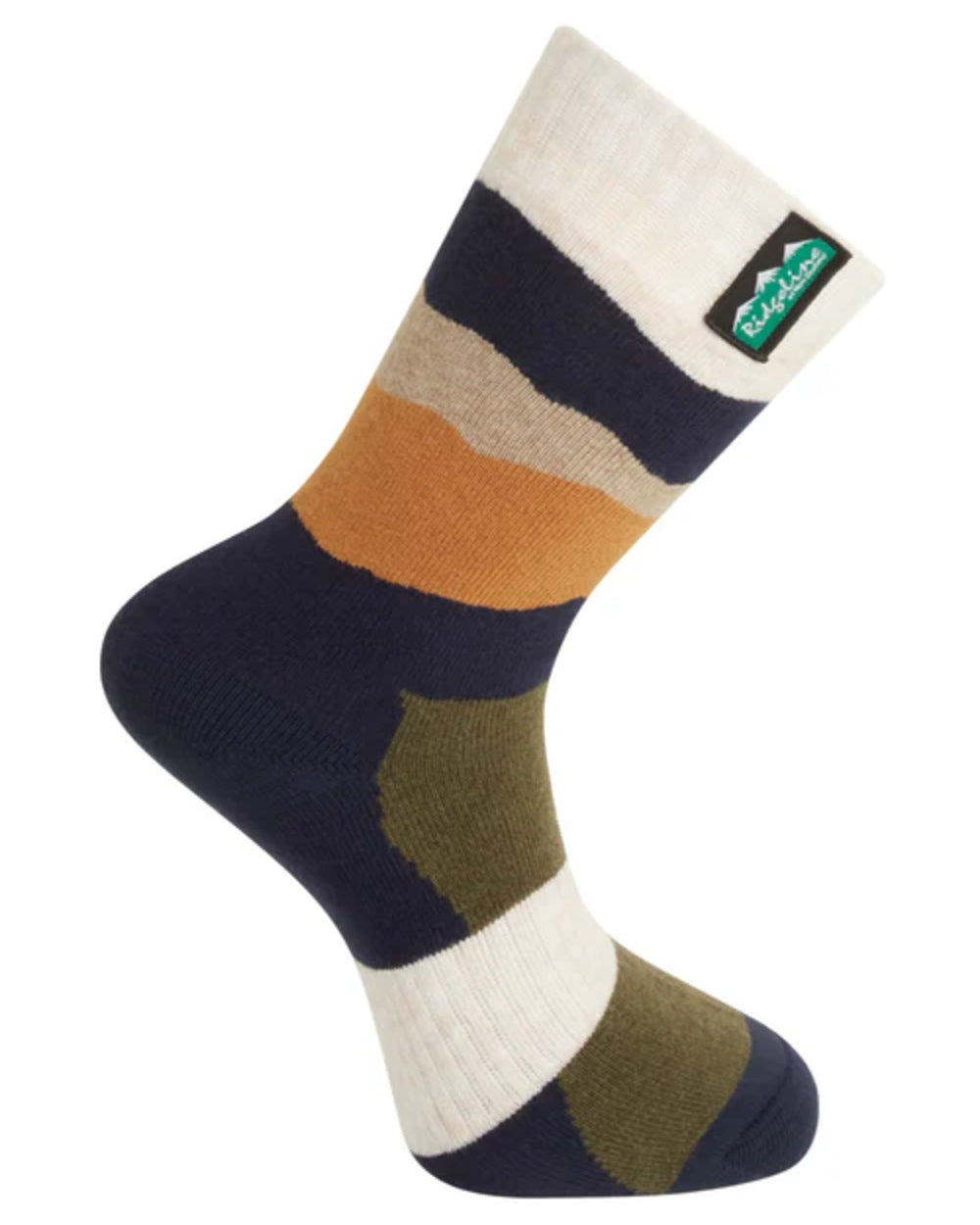 Navy Stripes coloured Ridgeline Merino Wool Mid Length Socks on white background #colour_navy-stripes
