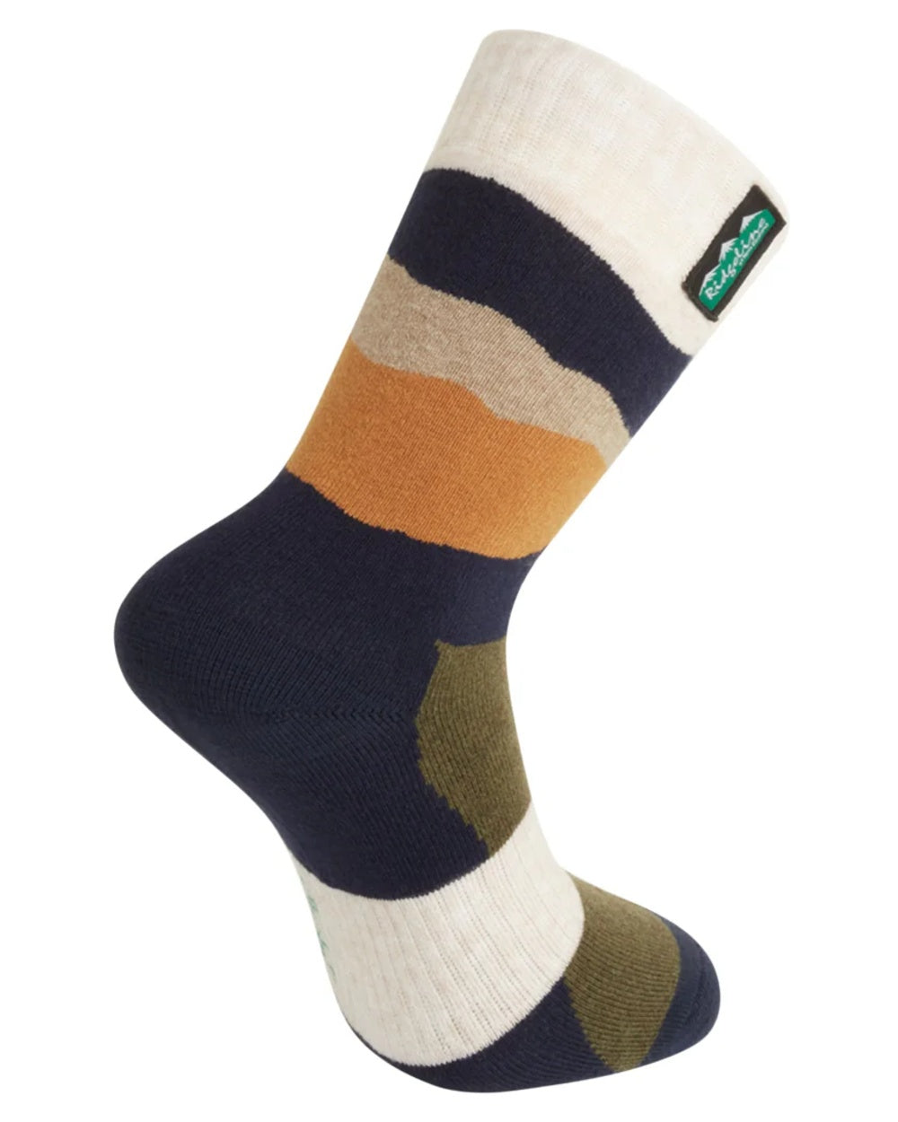 Navy Stripes coloured Ridgeline Merino Wool Mid Length Socks on white background #colour_navy-stripes