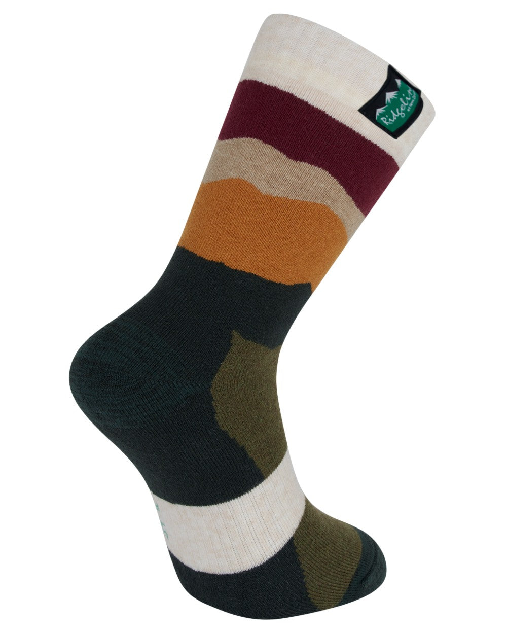 Berry stripes coloured Ridgeline Merino Wool Socks Mid Length on white background #colour_berry-stripes