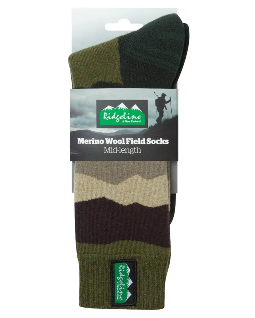 Olive Stripes coloured Ridgeline Merino Wool full Length Socks on white background #colour_olive-stripes