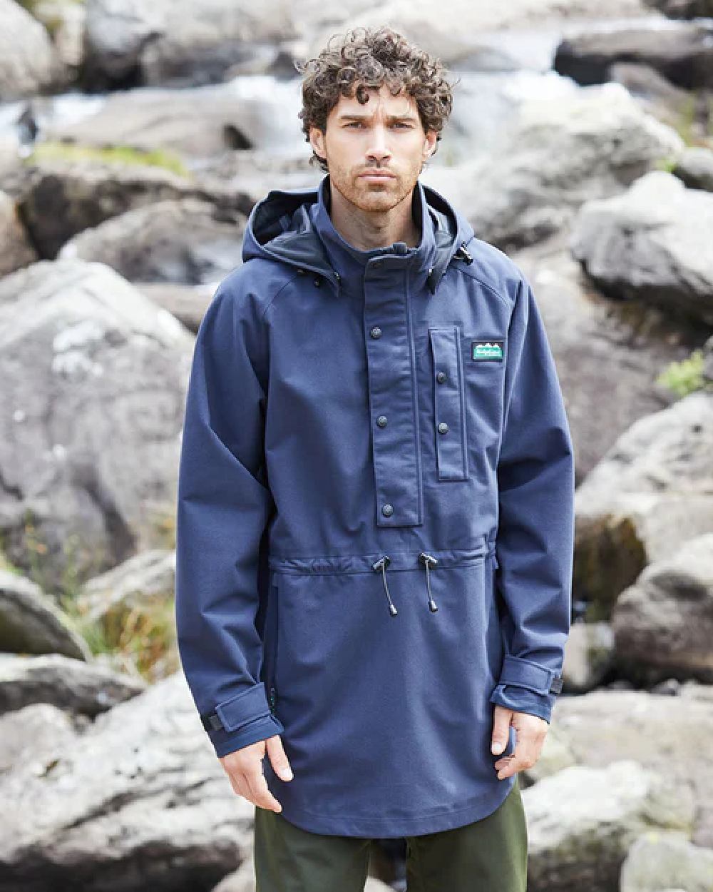 Navy Coloured Ridgeline Monsoon Classic Waterproof Smock on outdoor background #colour_navy