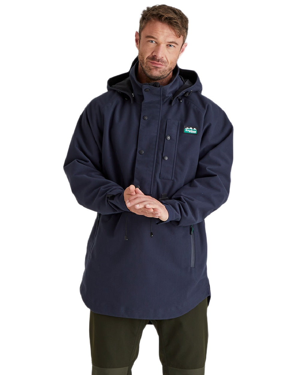 Navy Coloured Ridgeline Monsoon Classic Waterproof Smock on outdoor background #colour_navy