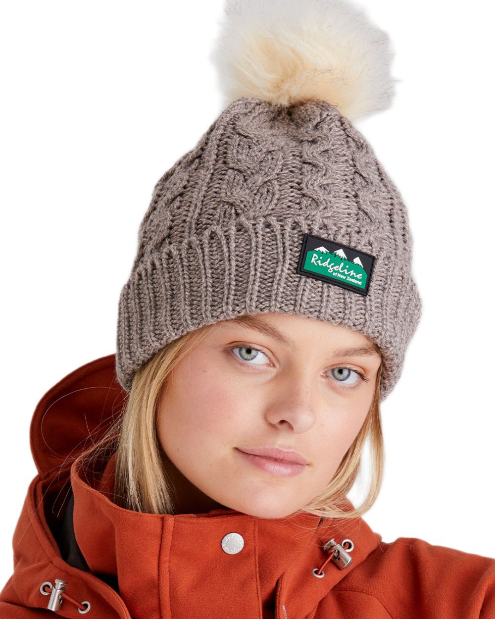 Mushroom Coloured Ridgeline Nordic Fleck Bobble Hat on white background #colour_mushroom