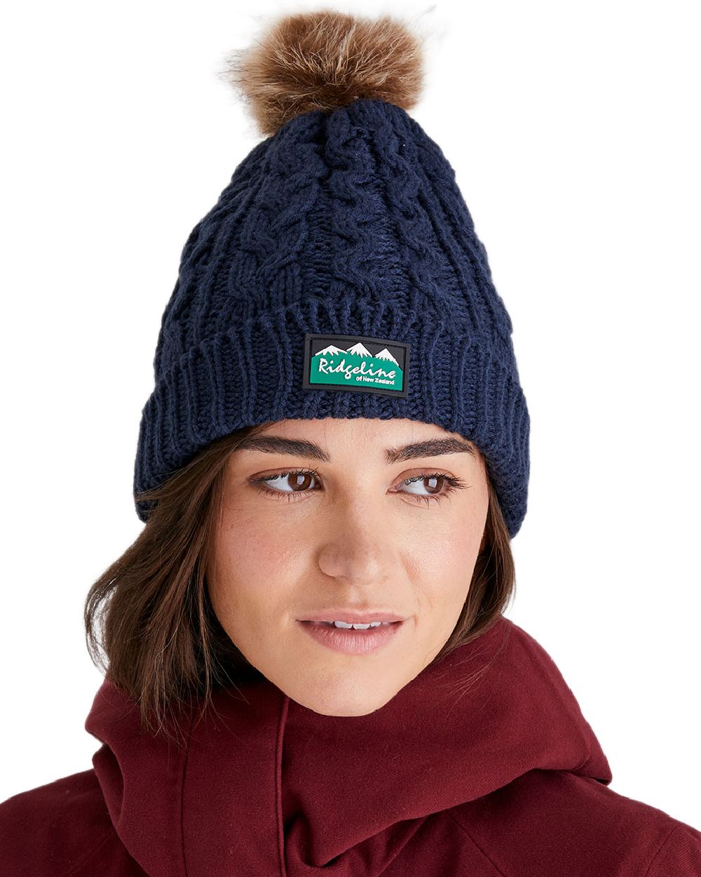 Navy Coloured Ridgeline Nordic Fleck Bobble Hat on white background #colour_navy