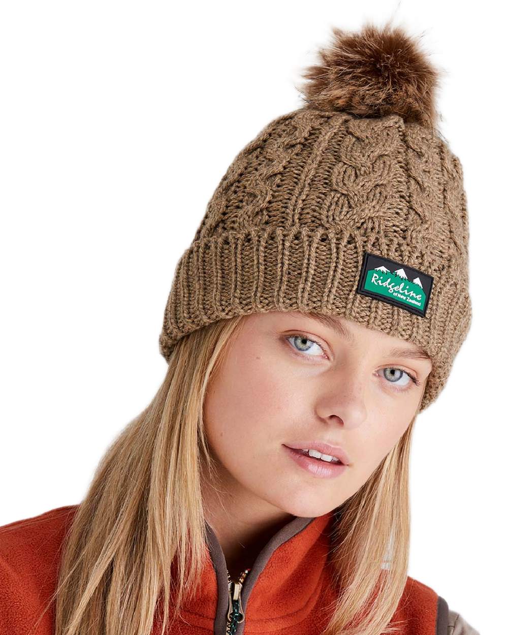 Teak Coloured Ridgeline Nordic Fleck Bobble Hat on white background #colour_teak