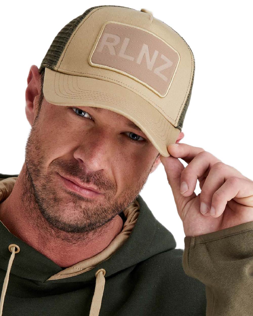 Eucalyptus Coloured Ridgeline RLNZ Trucker Cap on white background #colour_eucalyptus