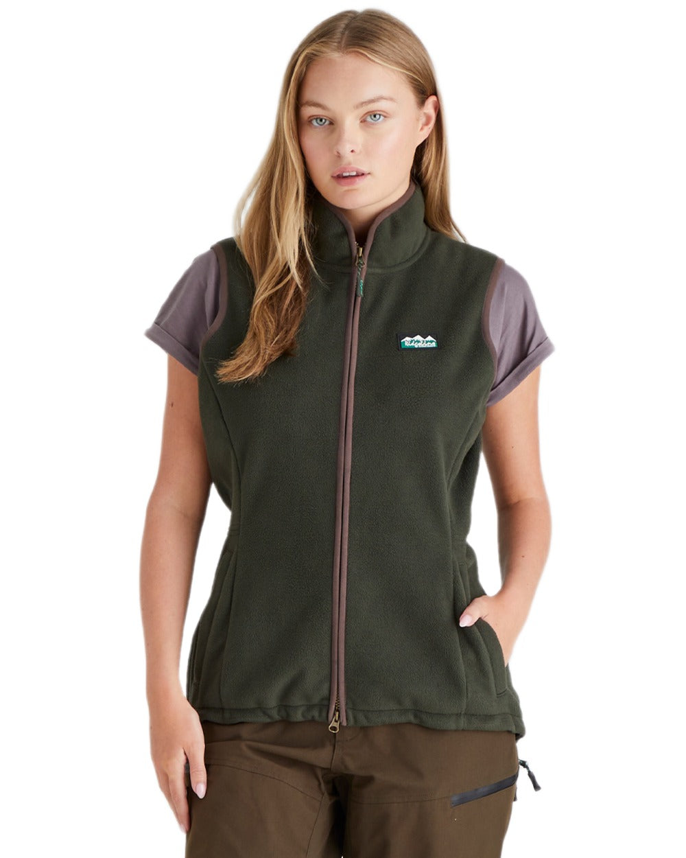 Deep Forest coloured Ridgeline Womens Kodiak Gilet on white background #colour_deep-forest