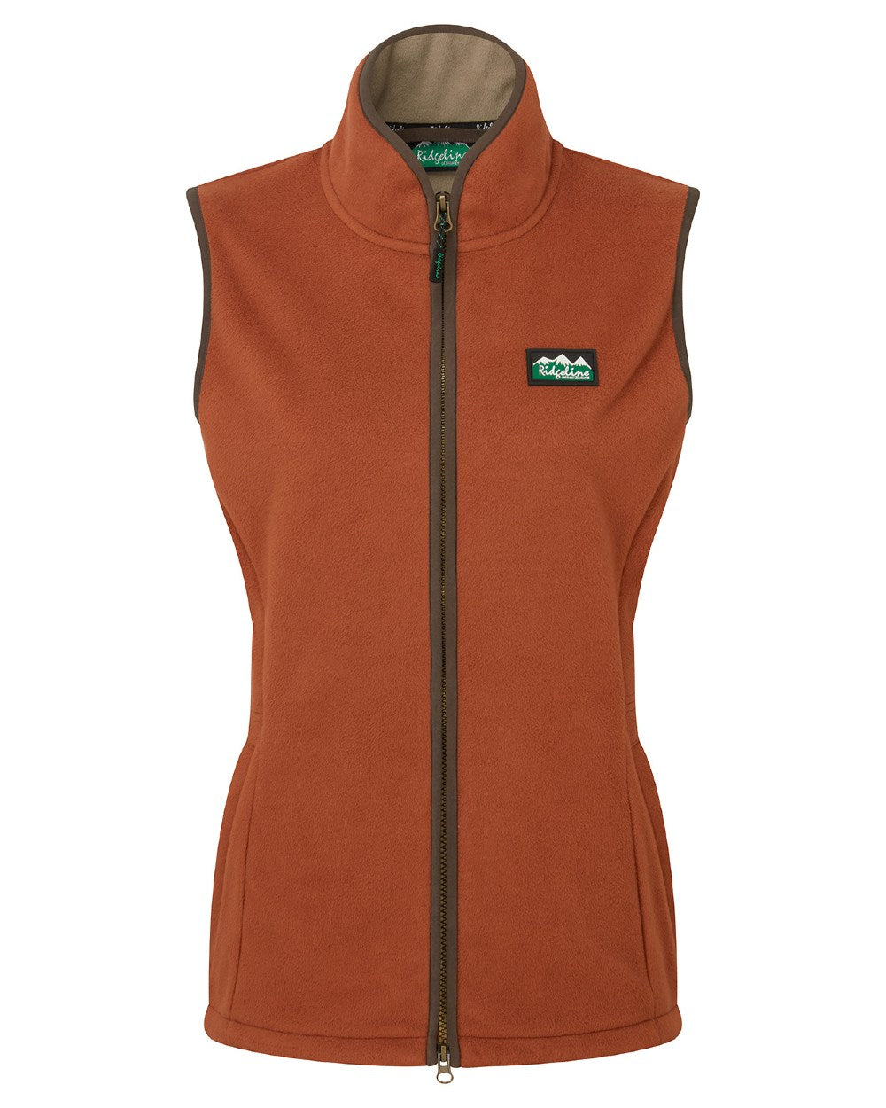 Russet coloured Ridgeline Womens Kodiak Gilet on white background #colour_russet