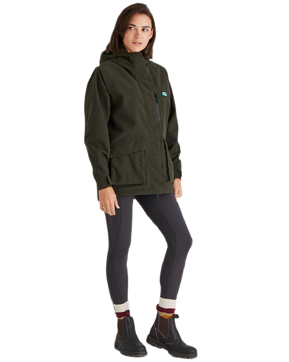 Deep Forest coloured Ridgeline Womens Rhea Jacket on white background #colour_deep-forest