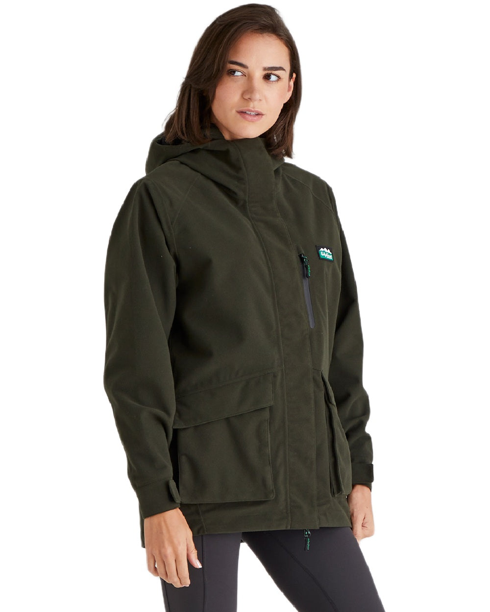 Deep Forest coloured Ridgeline Womens Rhea Jacket on white background #colour_deep-forest