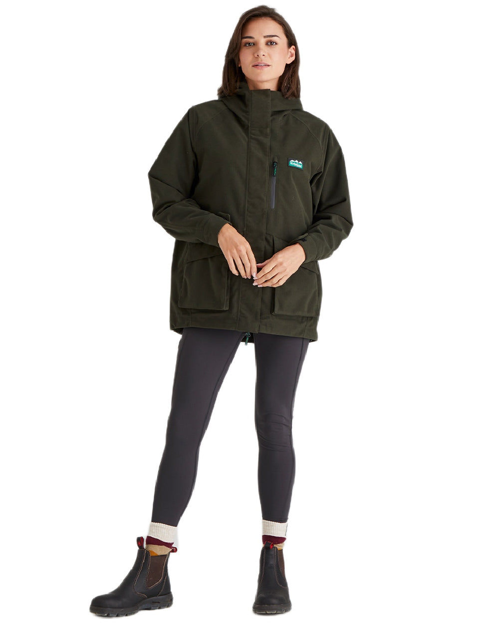 Deep Forest coloured Ridgeline Womens Rhea Jacket on white background #colour_deep-forest