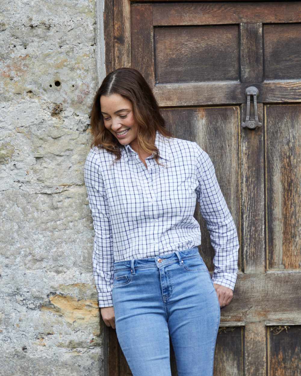 Navy Storm coloured Ridgeline Womens Sedgebrook Shirt on door background #colour_navy-storm