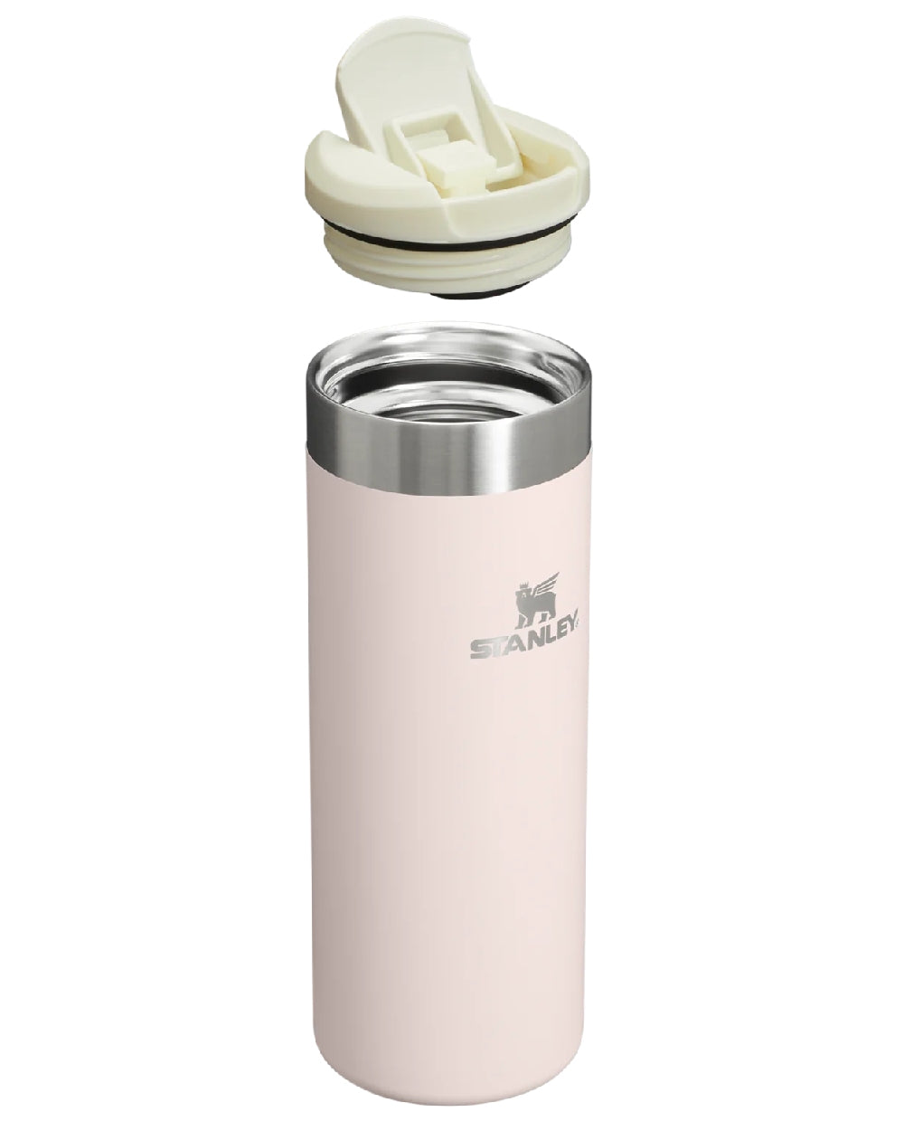 Rose Quartz coloured Stanley AeroLight Transit Mug 0.47L on white background #colour_rose-quartz