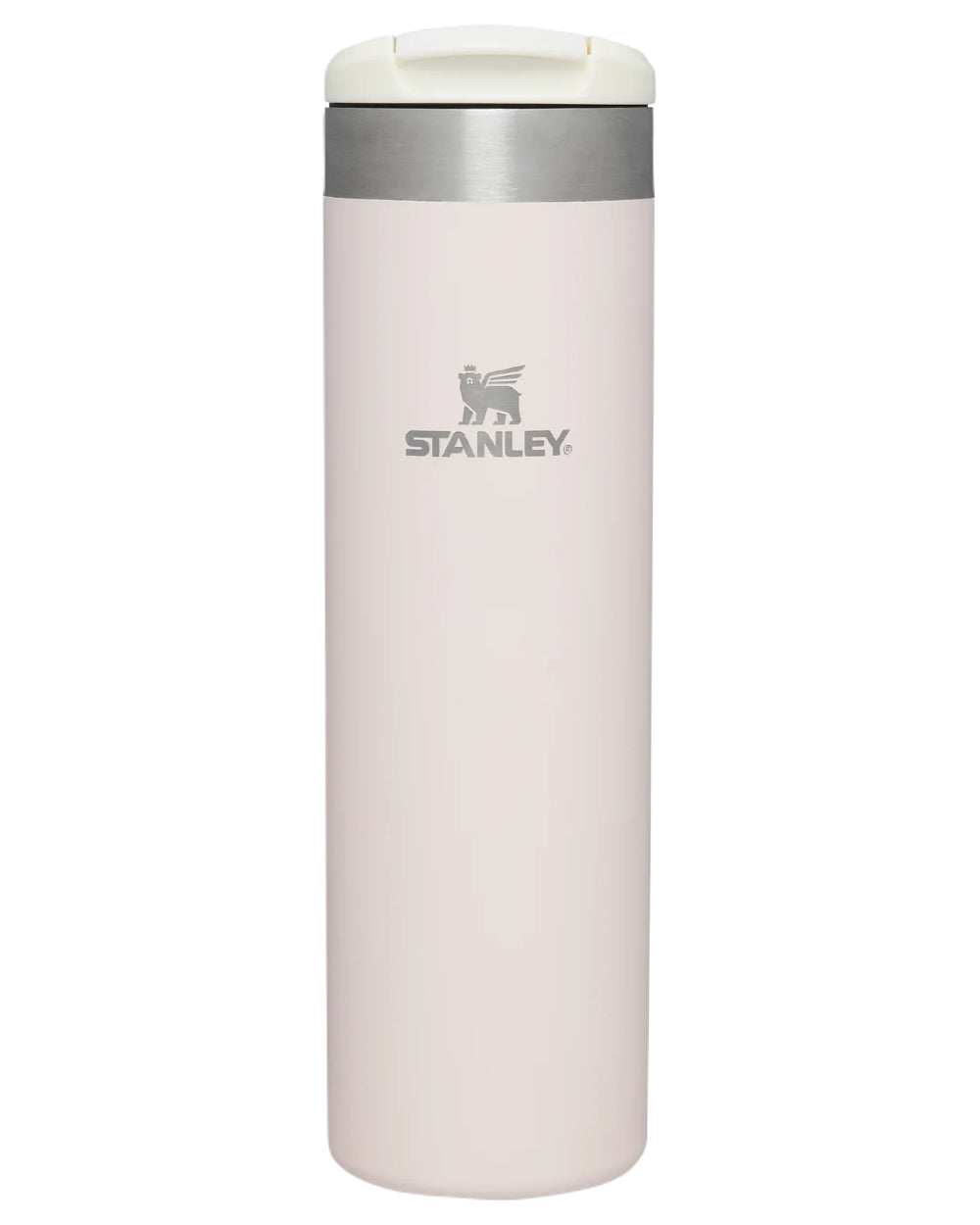 Rose Quartz coloured Stanley AeroLight Transit Mug 0.6L on white background #colour_rose-quartz