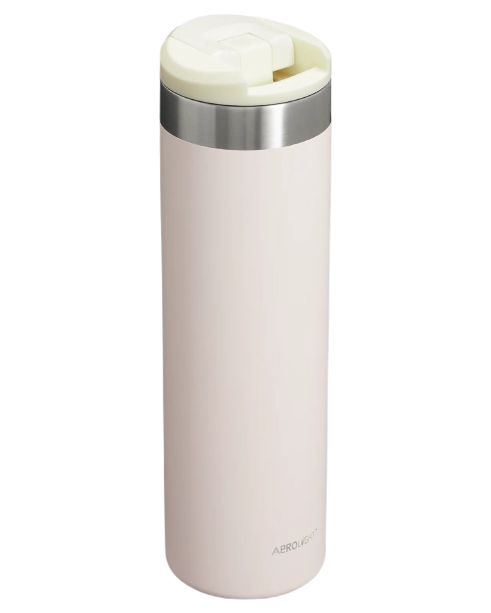 Rose Quartz coloured Stanley AeroLight Transit Mug 0.6L on white background #colour_rose-quartz