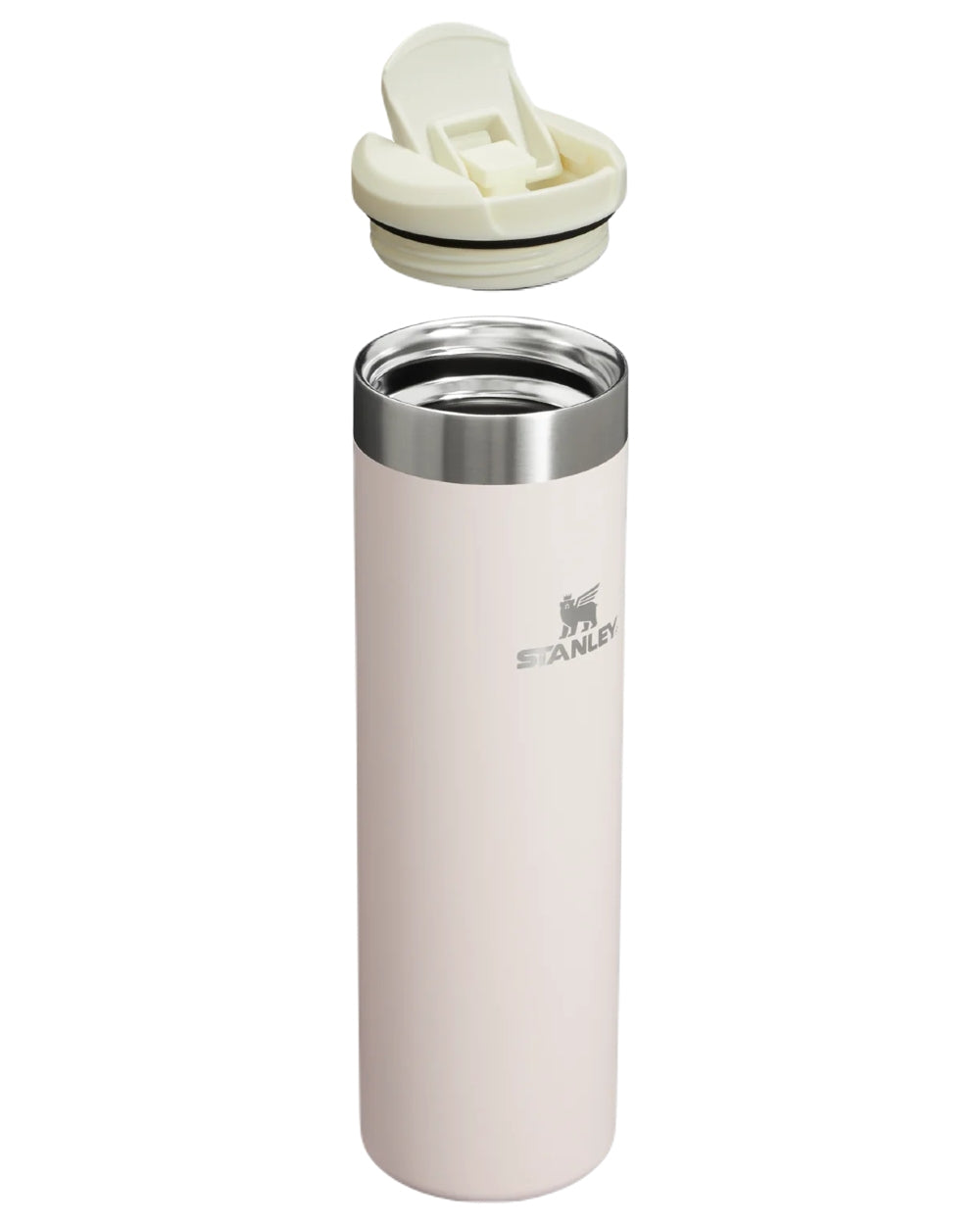 Rose Quartz coloured Stanley AeroLight Transit Mug 0.6L on white background #colour_rose-quartz