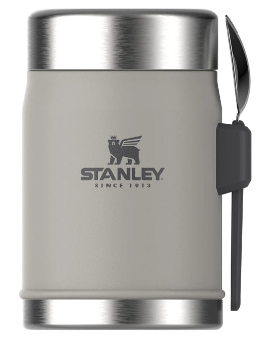 Ash coloured Stanley Classic Legendary Food Jar and Spork 0.4L on white background #colour_ash