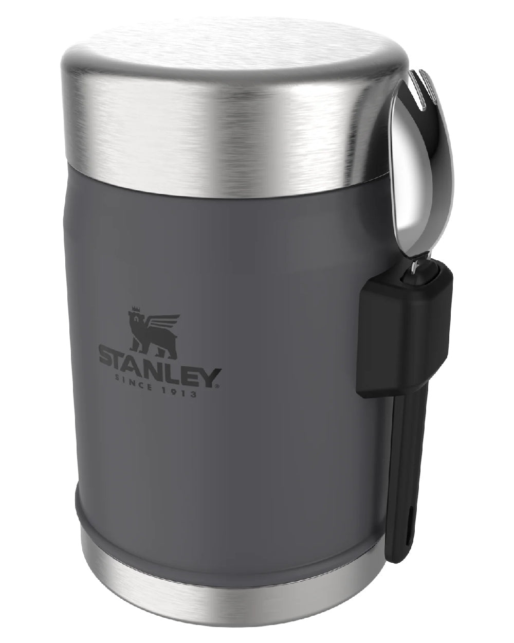 Charcoal coloured Stanley Classic Legendary Food Jar and Spork 0.4L on white background #colour_charcoal