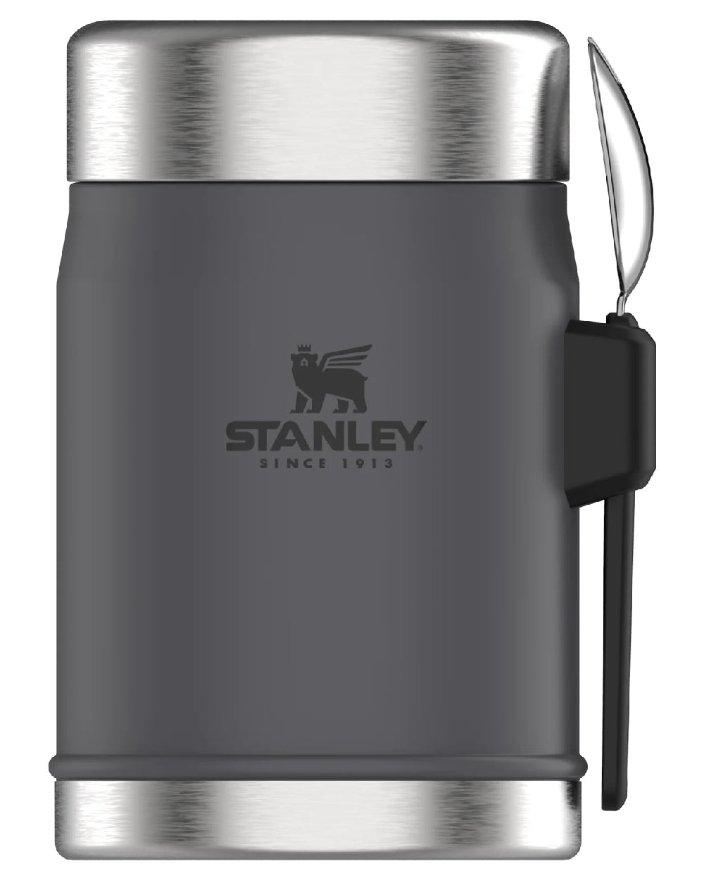 Charcoal coloured Stanley Classic Legendary Food Jar and Spork 0.4L on white background #colour_charcoal
