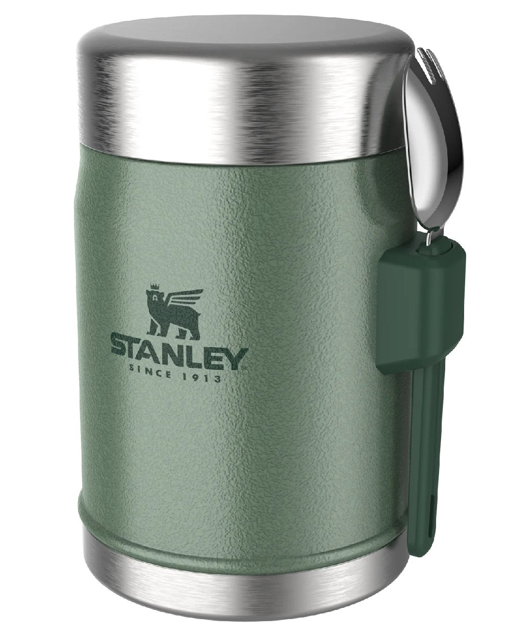 Hammertone Green coloured Stanley Classic Legendary Food Jar and Spork 0.4L on white background #colour_hammertone-green