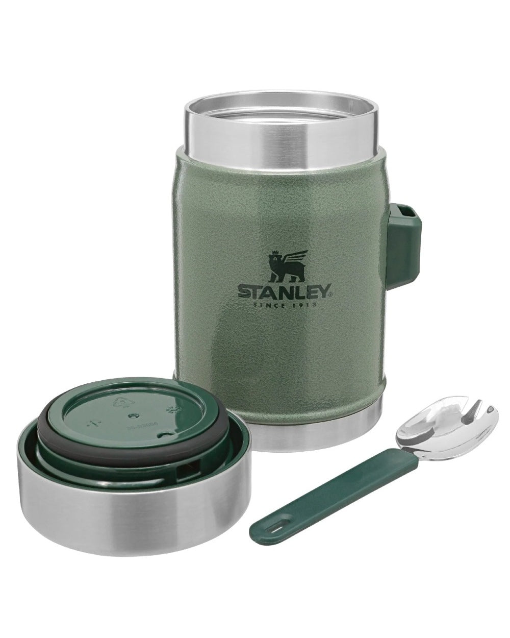 Hammertone Green coloured Stanley Classic Legendary Food Jar and Spork 0.4L on white background #colour_hammertone-green