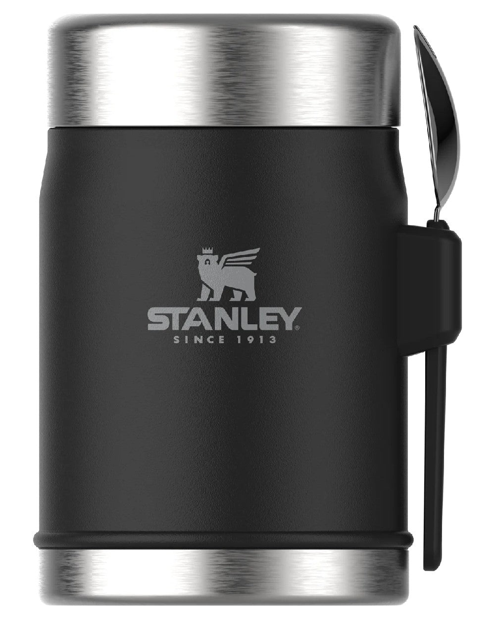 Matte Black Pebble coloured Stanley Classic Legendary Food Jar and Spork 0.4L on white background #colour_matte-black-pebble