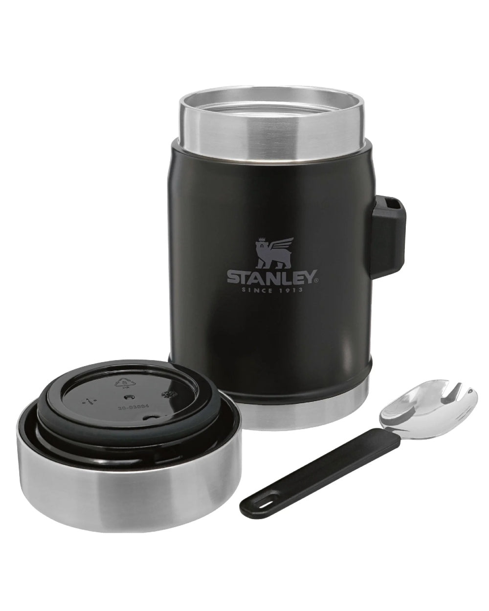 Matte Black Pebble coloured Stanley Classic Legendary Food Jar and Spork 0.4L on white background #colour_matte-black-pebble