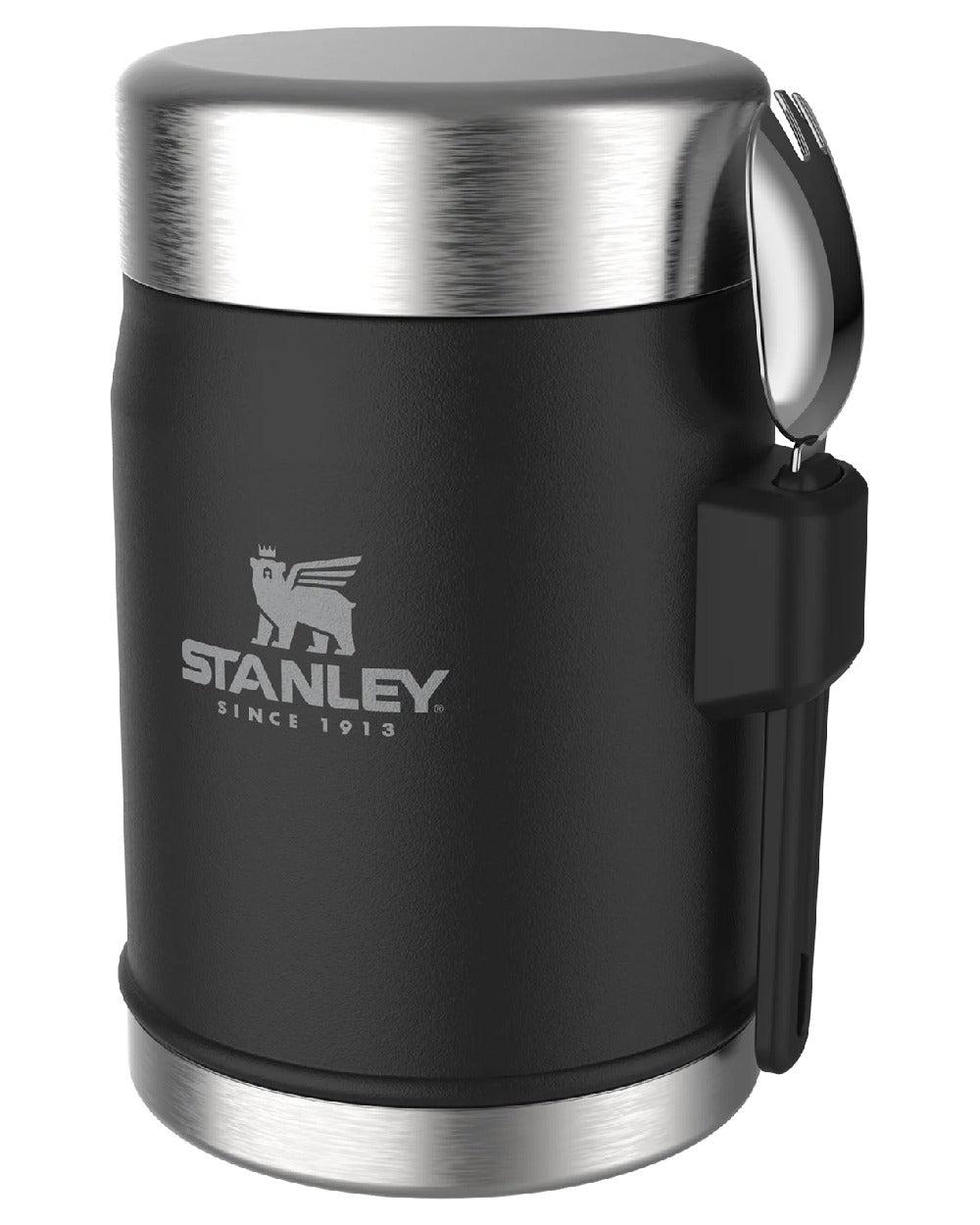 Matte Black Pebble coloured Stanley Classic Legendary Food Jar and Spork 0.4L on white background #colour_matte-black-pebble