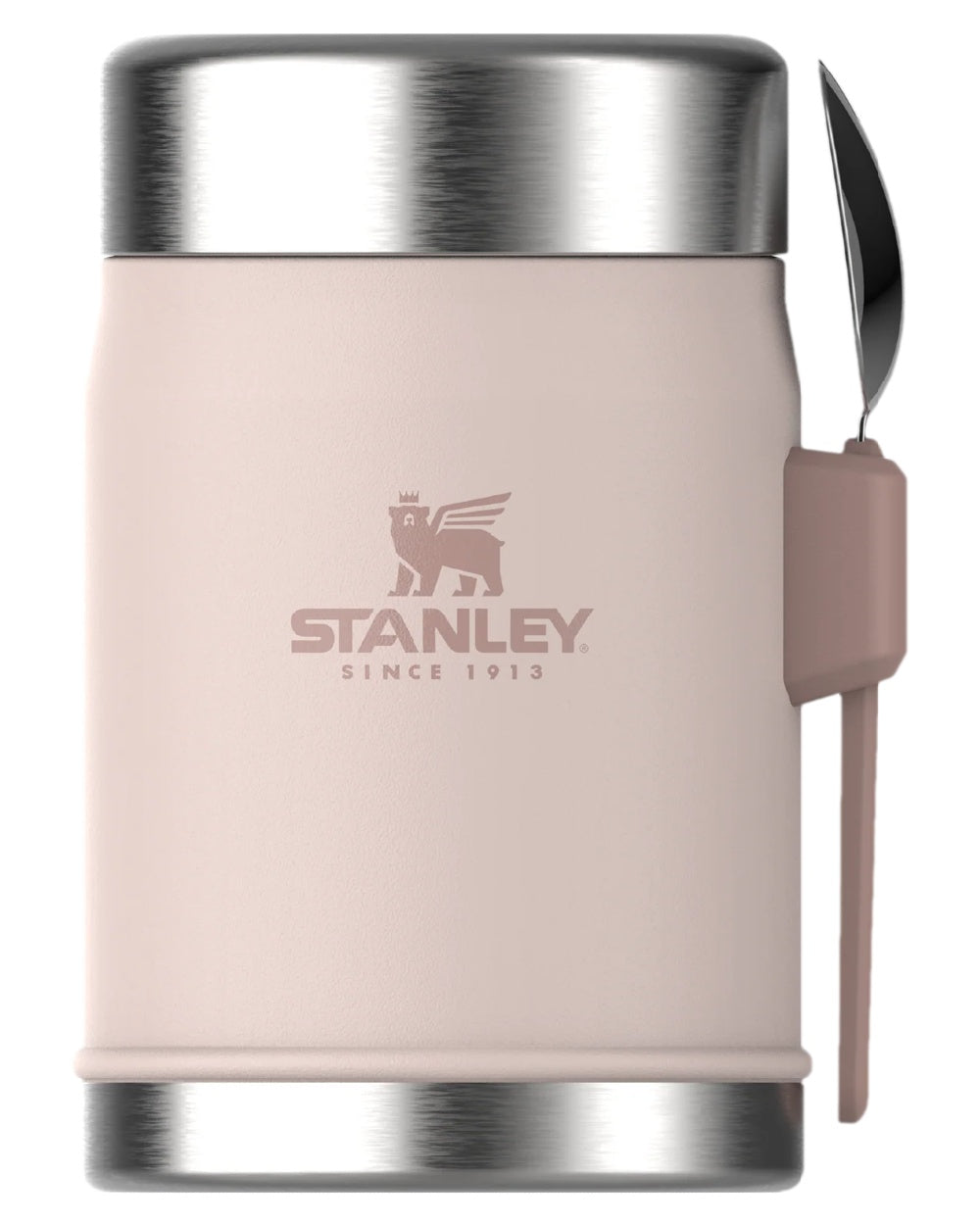 Rose Quartz Coloured Stanley Classic Legendary Food Jar and Spork 0.4L on white background #colour_rose-quartz