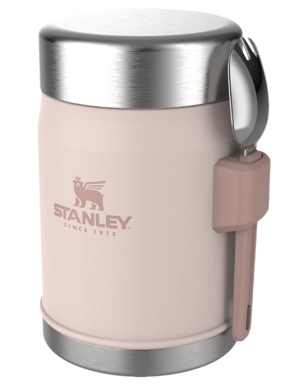 Rose Quartz Coloured Stanley Classic Legendary Food Jar and Spork 0.4L on white background #colour_rose-quartz