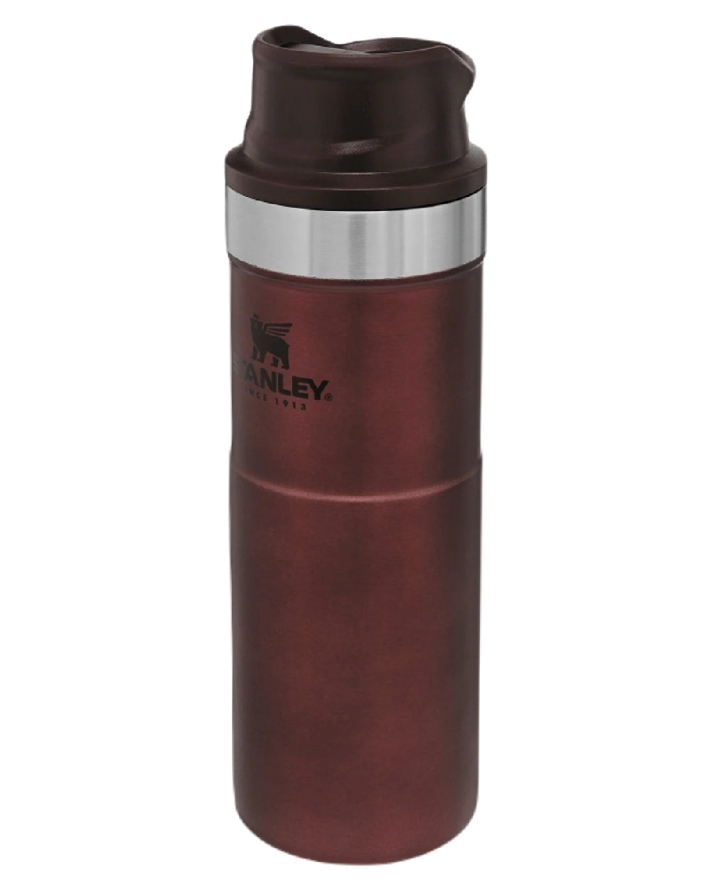 Wine coloured Stanley Classic Trigger Action Travel Mug 0.47L on white background #colour_wine