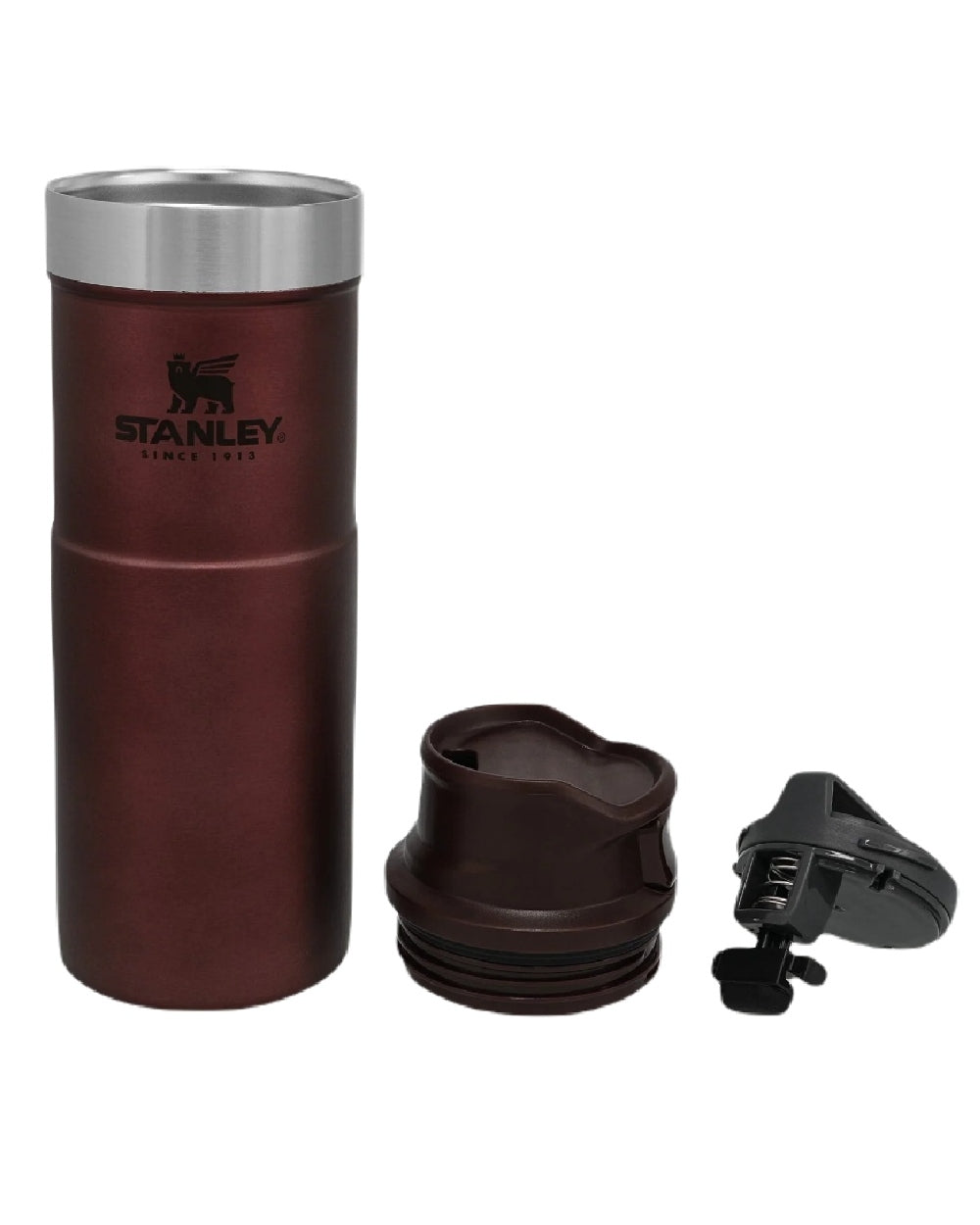 Wine coloured Stanley Classic Trigger Action Travel Mug 0.47L on white background #colour_wine