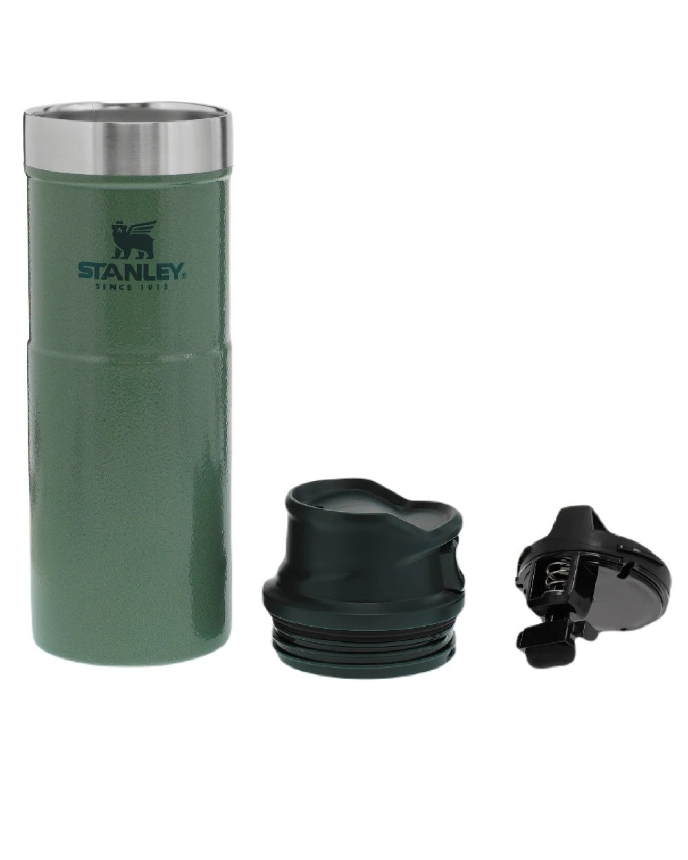 Hammertone Green coloured Stanley Classic Trigger Action Travel Mug 0.47L on white background #colour_hammertone-green